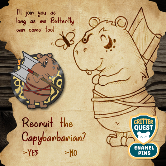 Capybara Barbarian Hard Enamel Pin | PREORDER | Critter Quest Collection