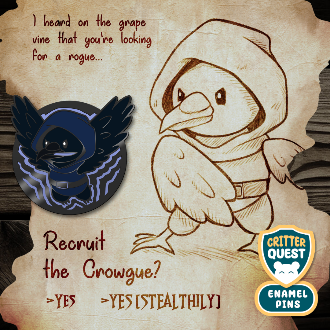 Crow Rogue Hard Enamel Pin | PREORDER | Critter Quest Collection