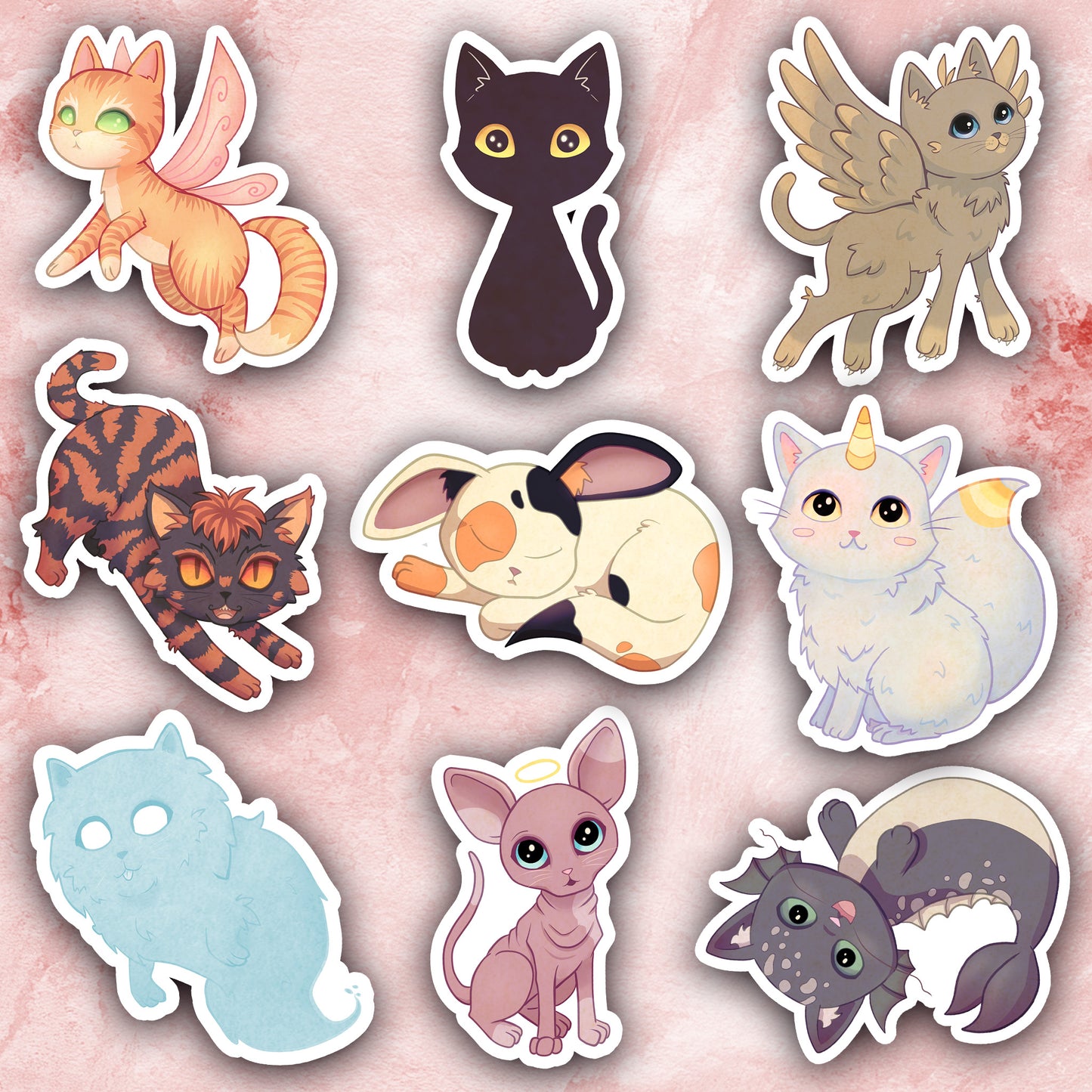 Fantasy Cat Familiar Vinyl Sticker Set (9 stickers)