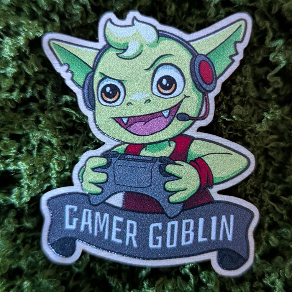 Gamer Goblin Wooden Pin by Smayday Draws