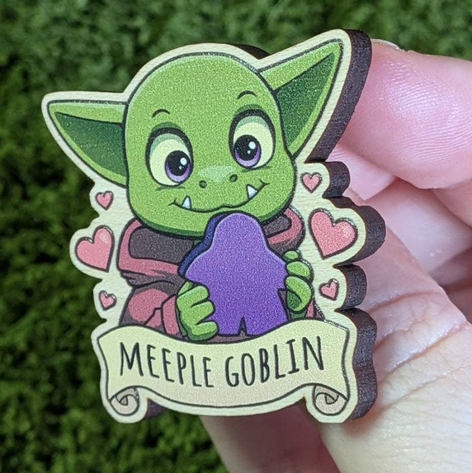 Meeple Goblin Wooden Pin by Smayday Draws