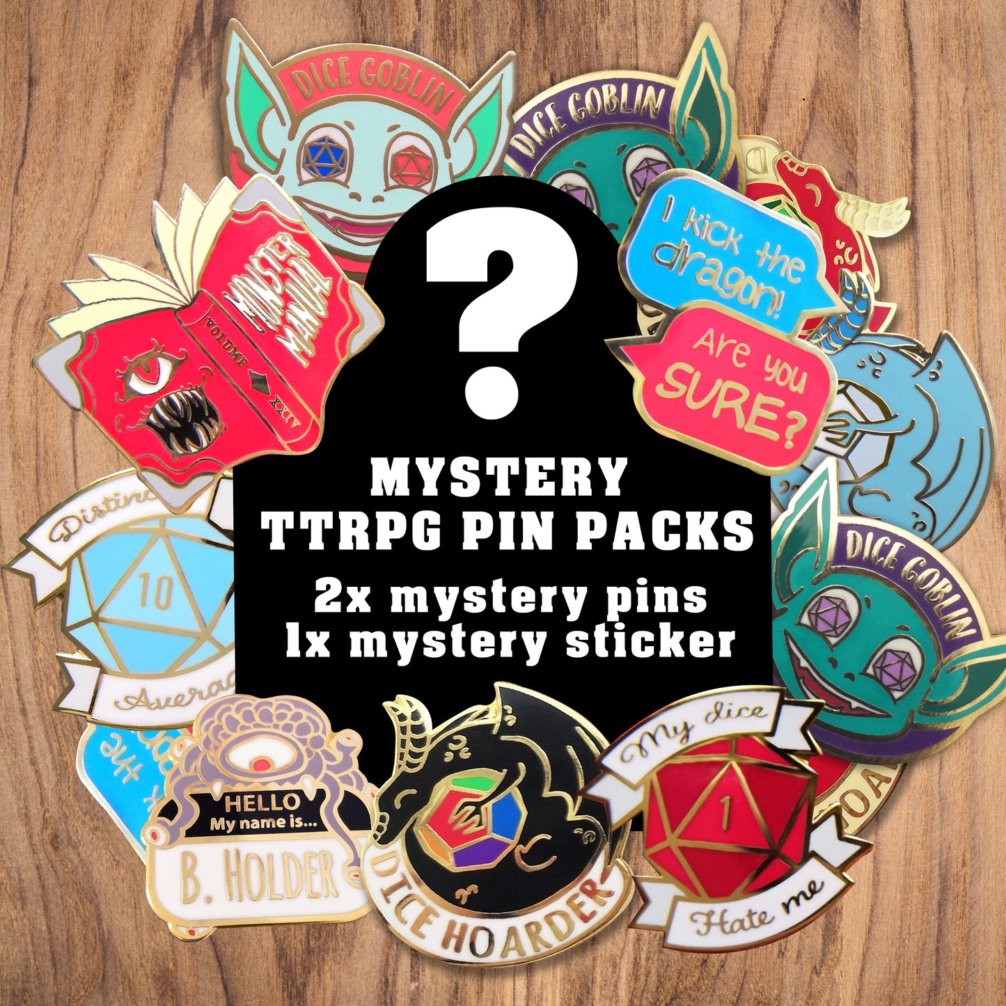 Mystery TTRPG Pin Pack (2x pins + 1x sticker)