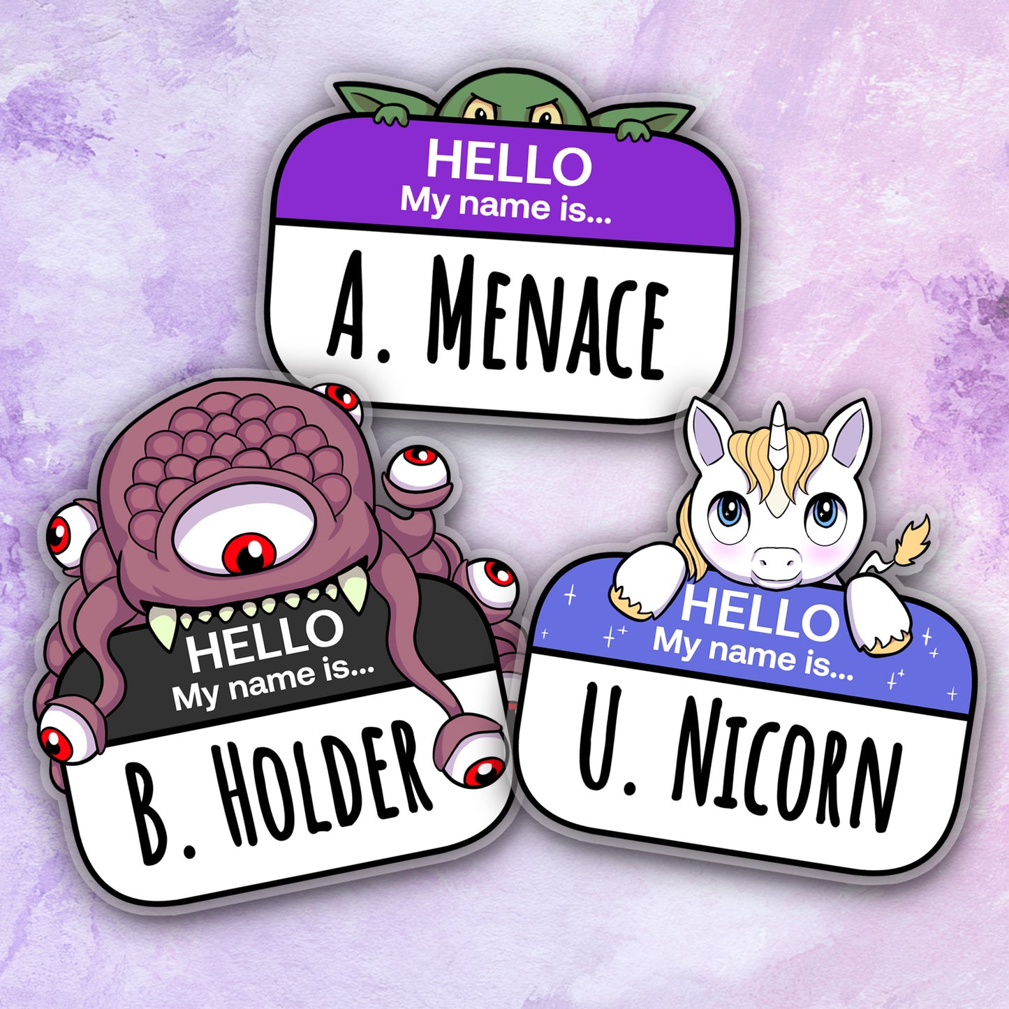 Fantasy Critter Namebadge Sticker Set (A. Menace, B. Holder, U. Nicorn)