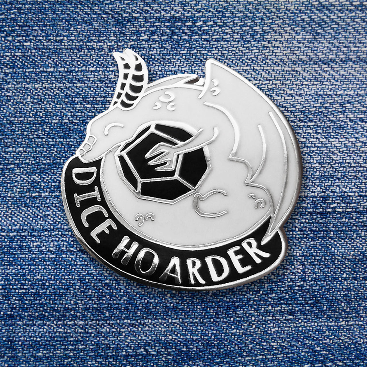 'Monochrome Snow' Dice Hoarder Dragon Hard Enamel Pin (LE 100)